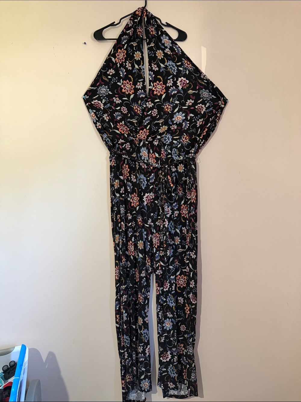 Lane Bryant Black Floral Halter Jumpsuit